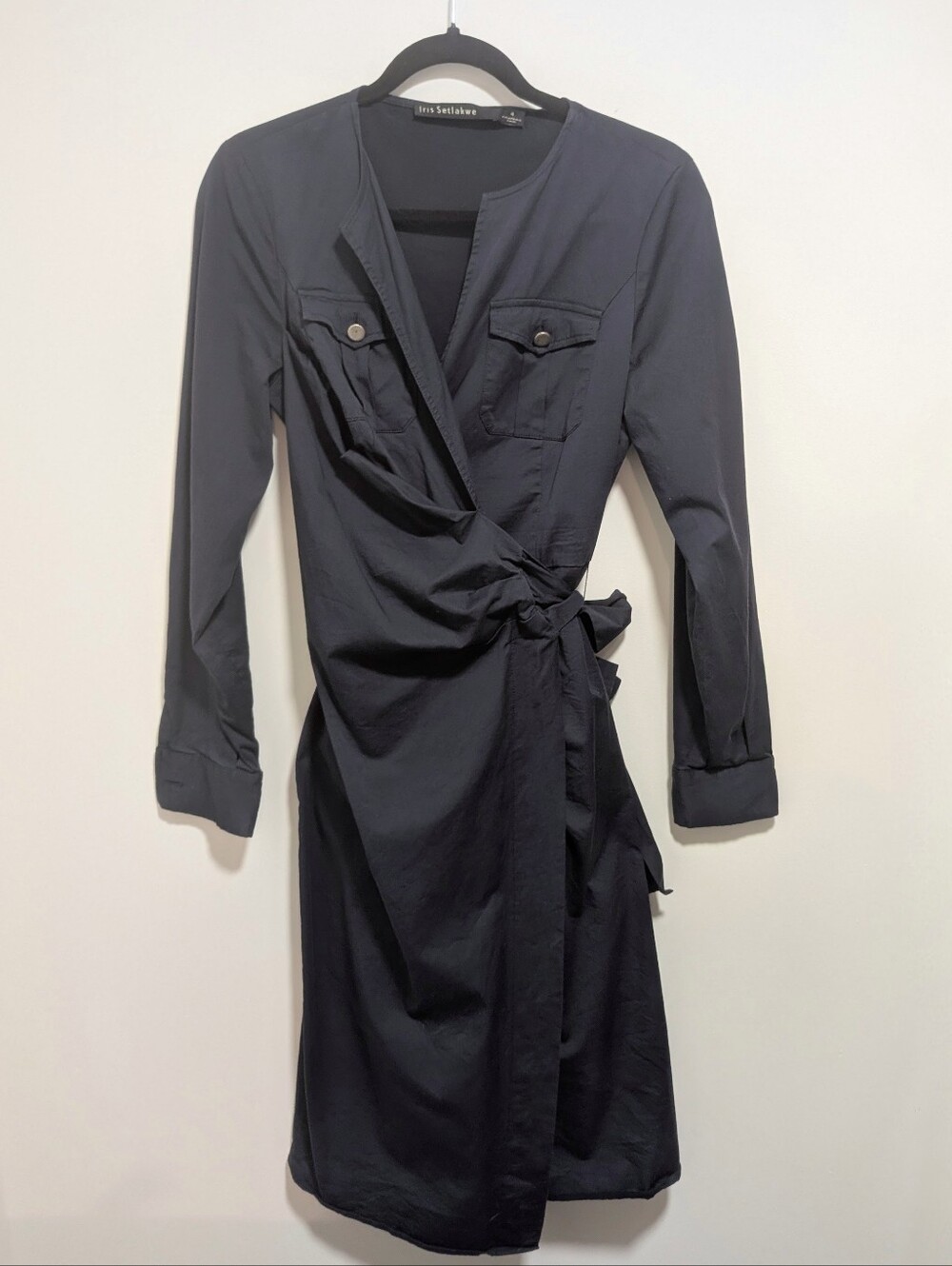 Iris Setlakwe | Long Sleeve Wrap Front Shirt Dress In Dark Navy Blue